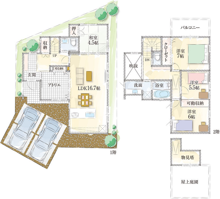 1階平面図　2階平面図